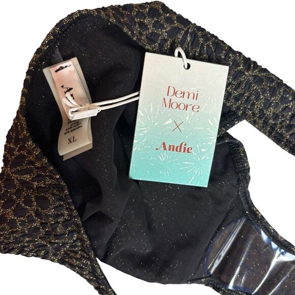 Andie x Demi Moore Swim The Tropez Bikini Bottom In Black/Gold Size XL NEW NWT - Picture 8 of 9